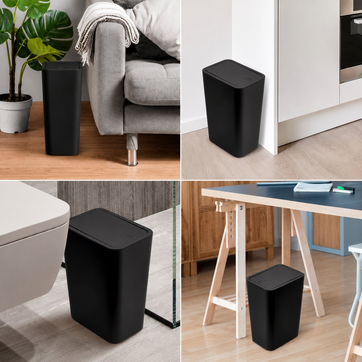 SlimPress Bathroom Trash Can