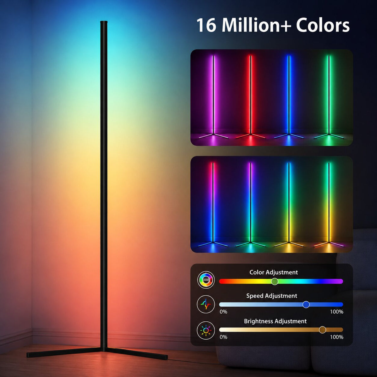 Smart RGB LED Corner Floor Lamp